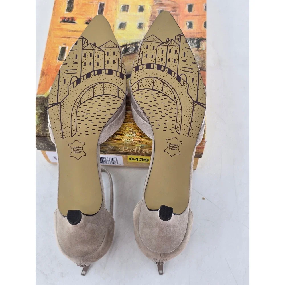 Bella Vita Malani Heels Womens 9.5 WW Almond Kid Suede Mesh Pumps - Excellent